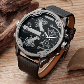 Men's Leather Big Dial Wrist Watch