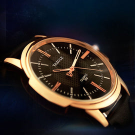 Men's Rose Gold Wrist Watch w/ Leather Strap