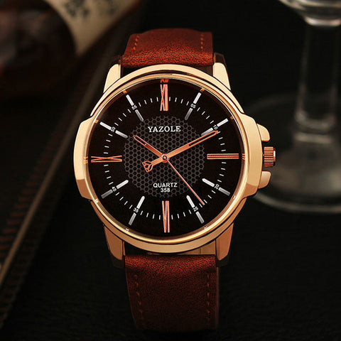 Men's Rose Gold Wrist Watch w/ Leather Strap