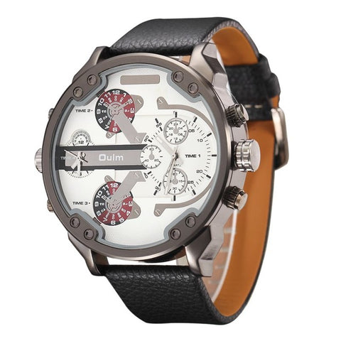 Men's Leather Big Dial Wrist Watch